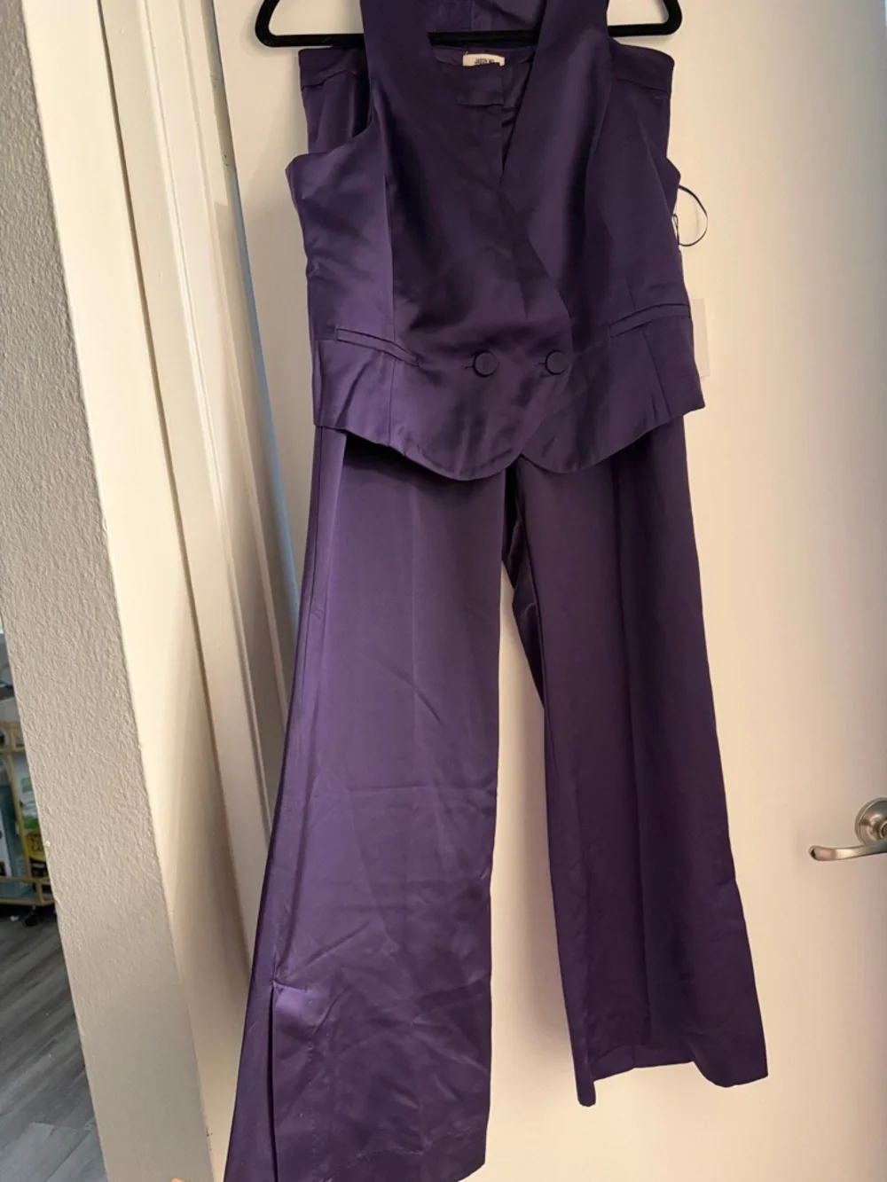 Jason Wu Purple Satin Vest with Matching Wide-Leg Jumpsuit - Picture 1 of 7
